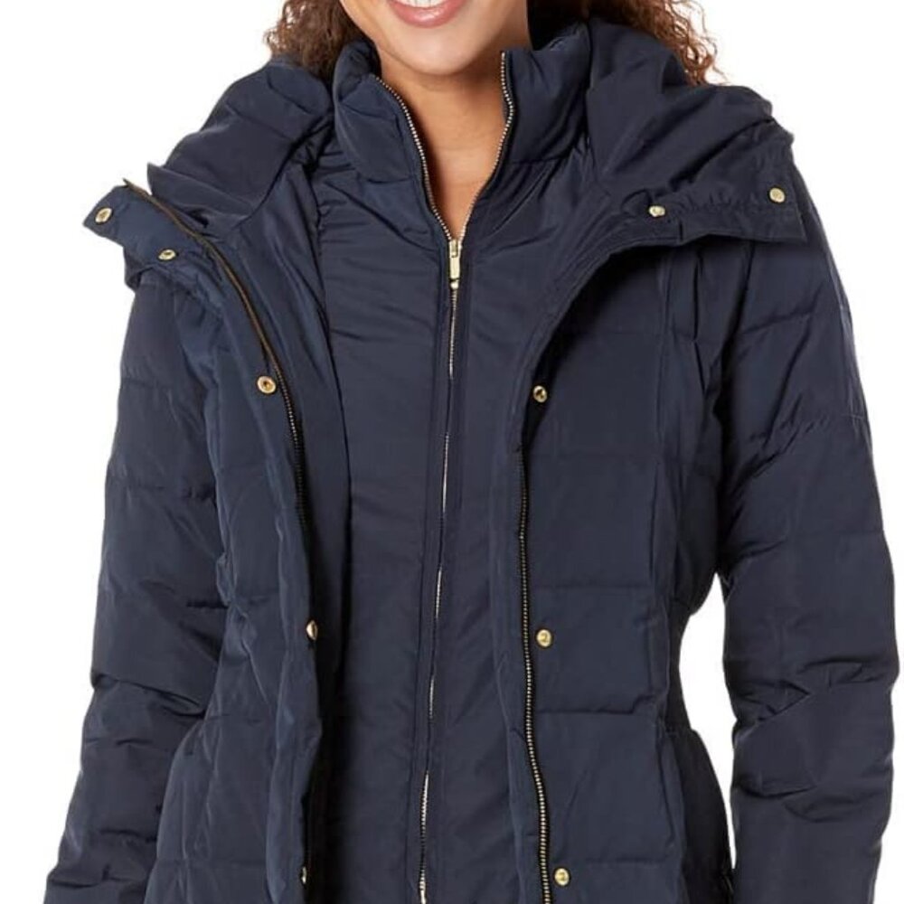 Cole Haan women's knee length hooded quilted down puffer coat